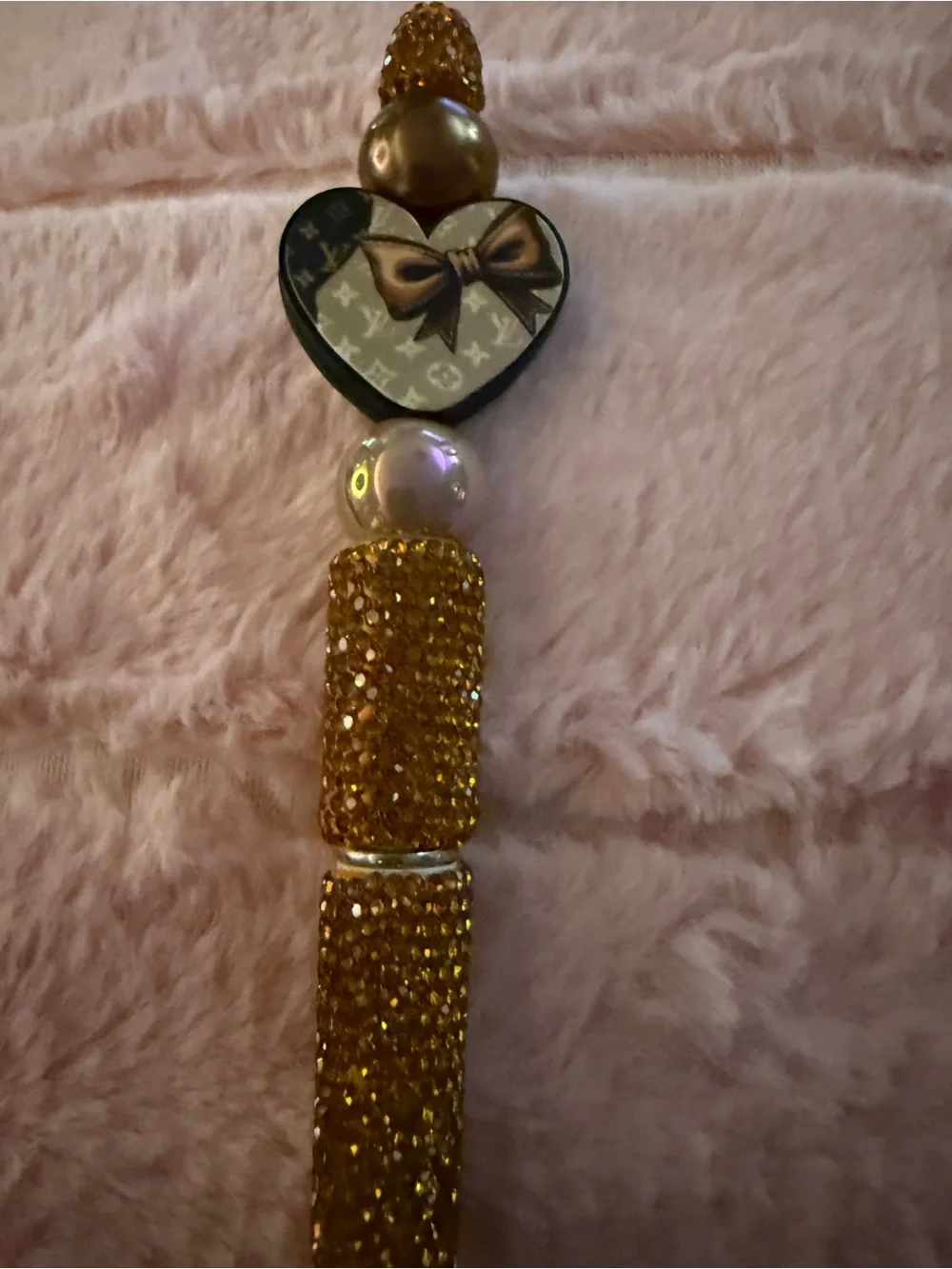 Gold Crystal Beaded Heart Charm Phone Strap